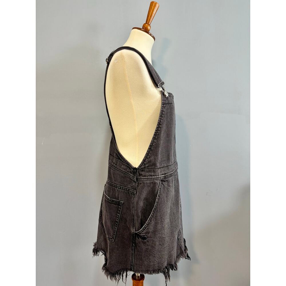 Free People Ziggy Denim Overall Mini Dress Skirtall Frayed Gray Festival Size 10 - Picture 5 of 7